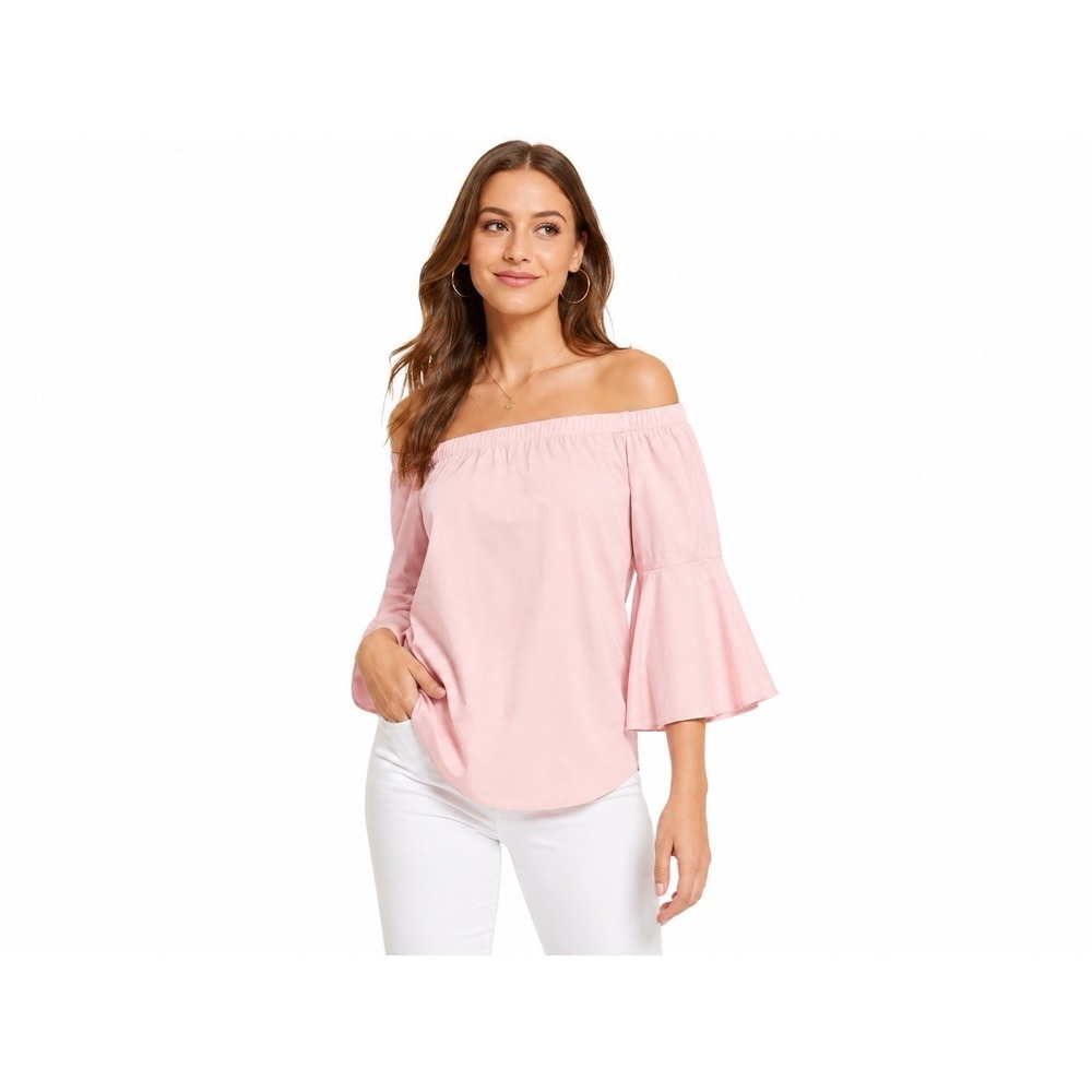 White House Black Market Pink Off Shoulder Bell Sleeve Blouse Top Medium M